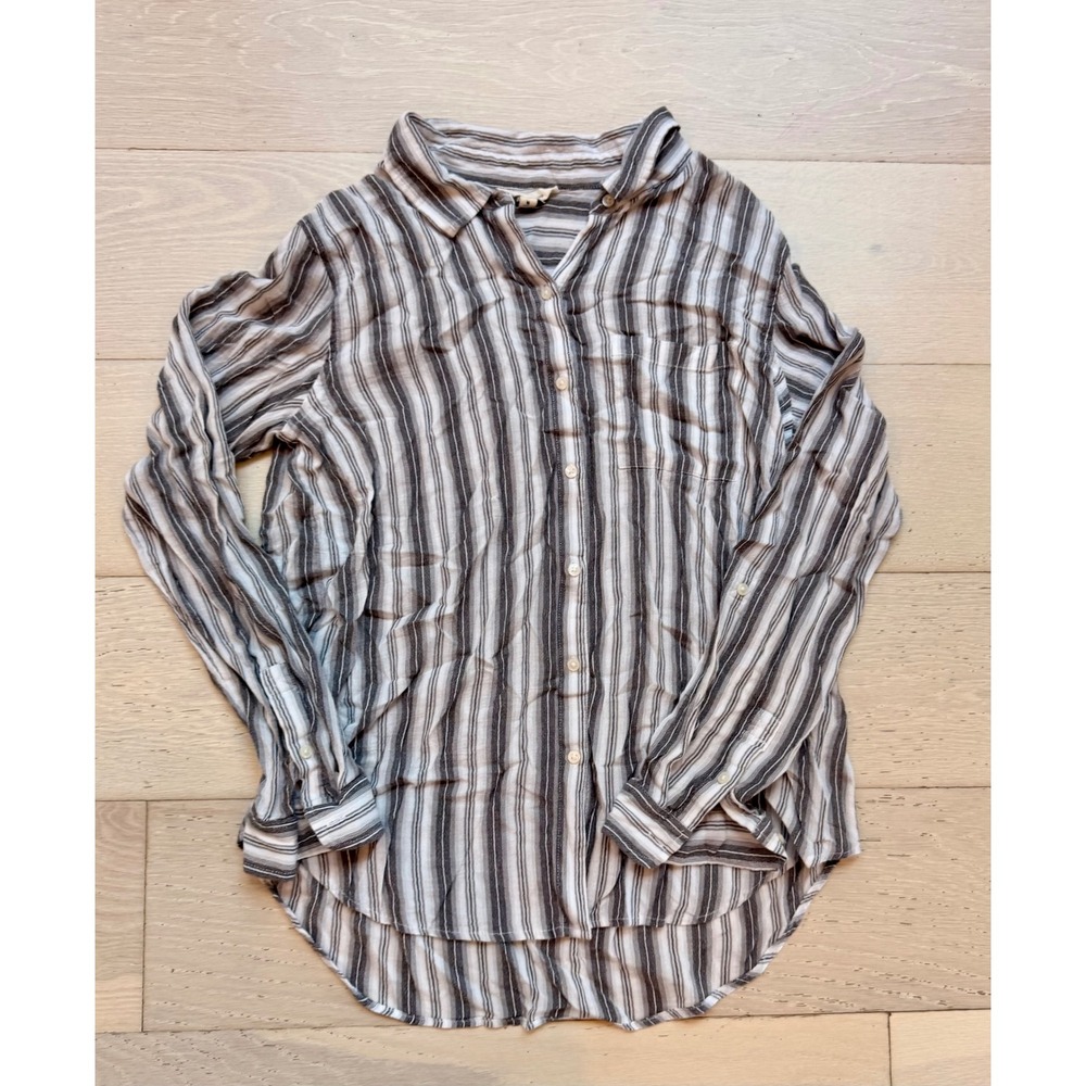 Lucky Brand Women's Medium Striped Button Up Shirt Boho Gauze Lightweight Top